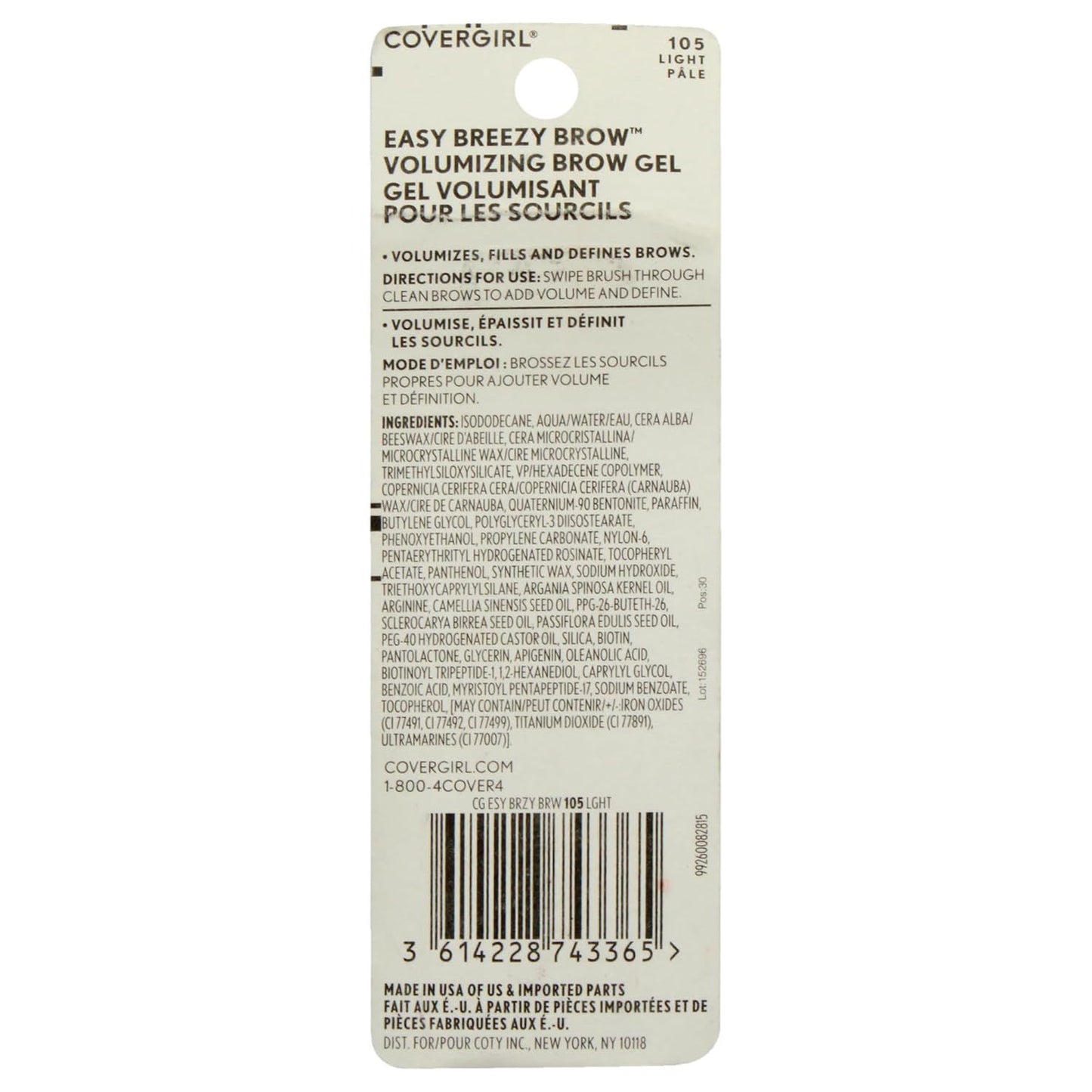 Covergirl Easy Breezy Brow Volumizing Brow Gel 105 Light Pale 0.16 oz.