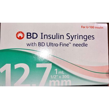 BD INSULIN SYRINGES with BD Ultra-Fine Needle 100 Each 1 mL 12.7mm 1/2 X 30G